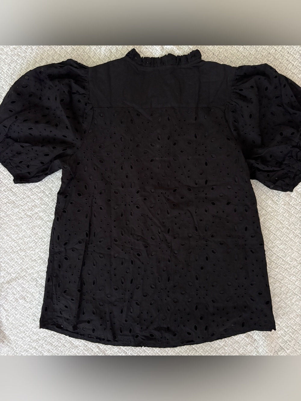 NWT Black Eyelet Top Pretty Garden Puff Sleeve Ruffled Trim Coquette Boho Tag: S - Picture 8 of 8
